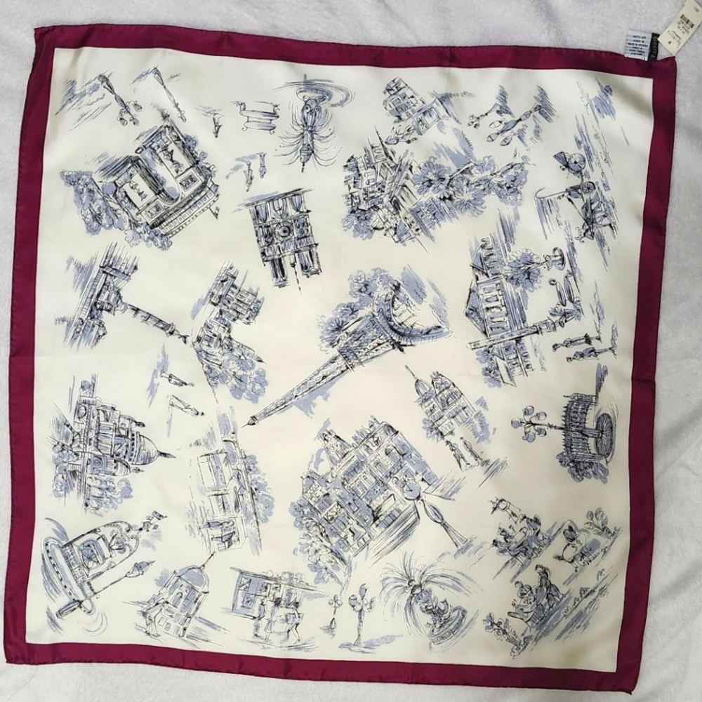 NWT Talbots Scenes Of Paris 100% Silk Scarf With Purple Border
